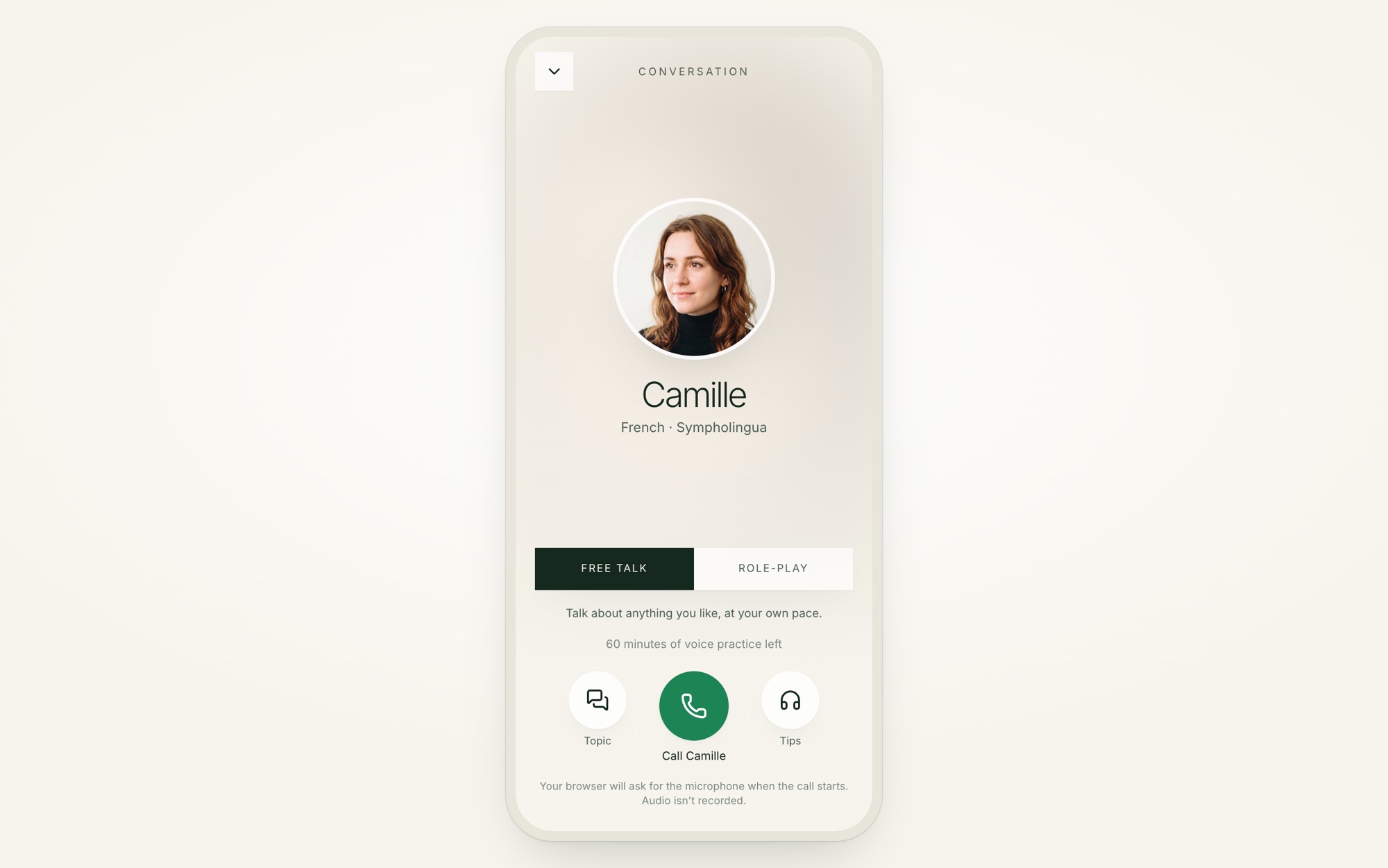 Voice call screen with the instructor