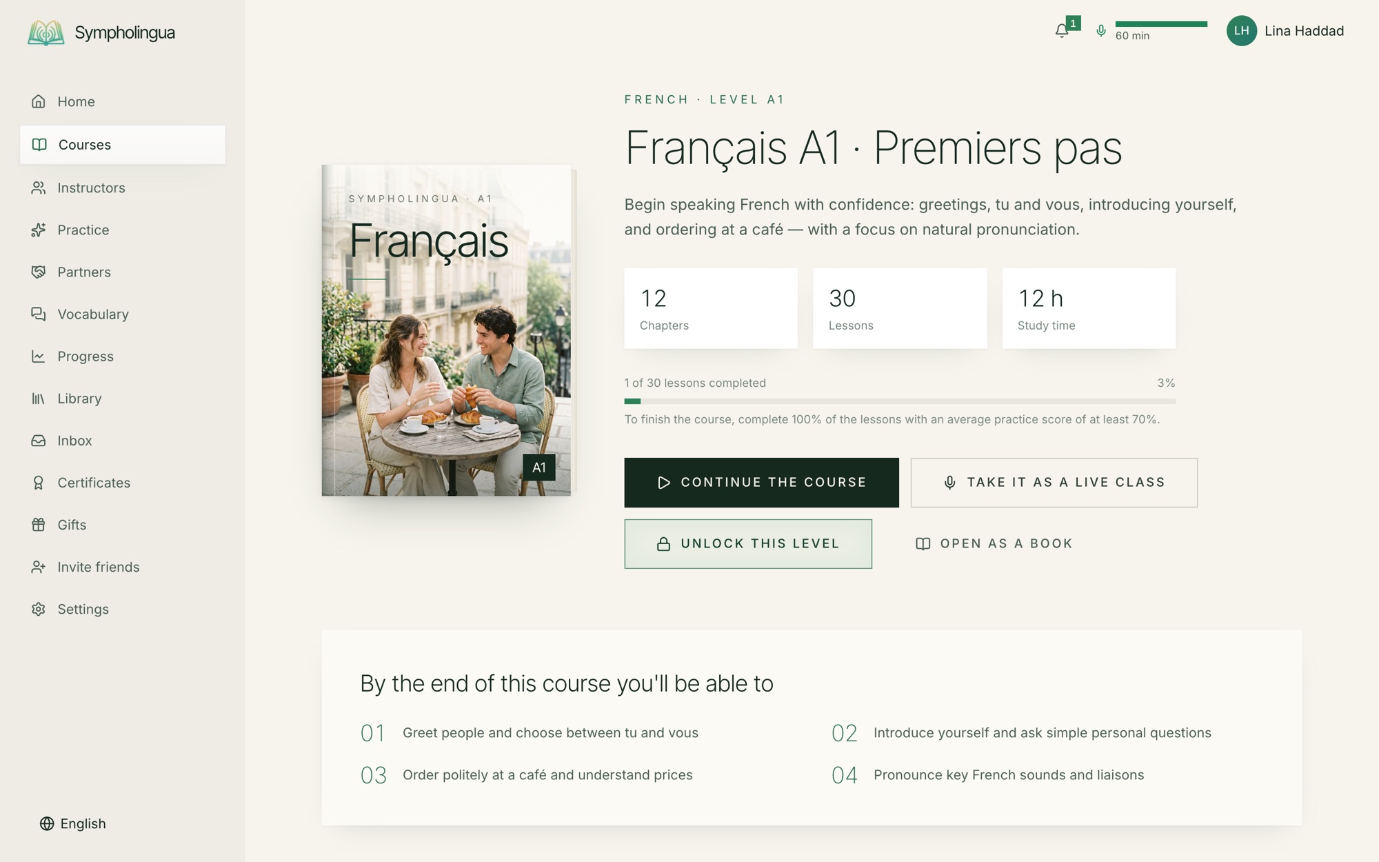 Course map with chapters and lessons